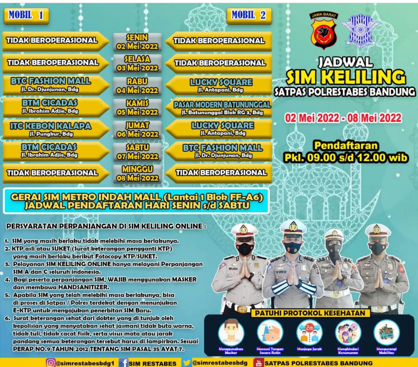 Jadwal SIM Keliling selama satu pekan di Kota Bandung./Simrestabesbdg1
