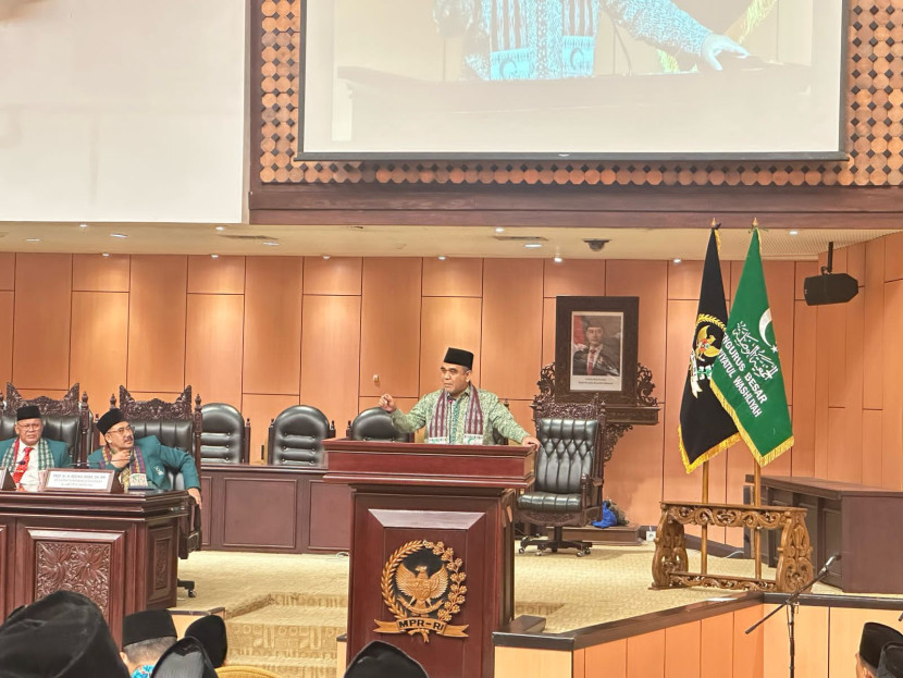 Ketua MPR Ahmad Muzani dalam  pembukaan Rakernas dan Rapimnas di Gedung Nusantara V, Kompleks DPR/DPD/MPR RI (25/4/25)